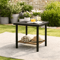 thumbnail image 1 of Deersky Outdoor Side Table, 17.7" Square Patio End Table with Lower Wicker Shelf, All-Weather Metal Frame Accent Table for Porch, Balcony, Backyard, Black, 1 of 8