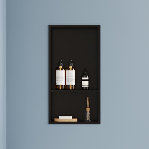 Deervalley 12" X 24" Double Shelf Shower Niche With Drainage Slope, Matte Black Finish - Recessed Wall Bathroom Niche, No Tile Required DV-1SN0342B
