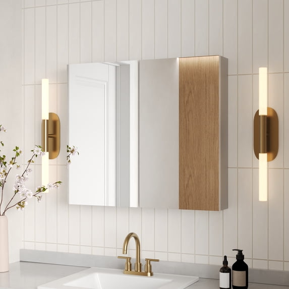 30 in. W x 26 in. H Rectangular Silver Aluminum Bi-View Dual Swing Surface-Mount Bathroom Medicine Cabinet with Mirror