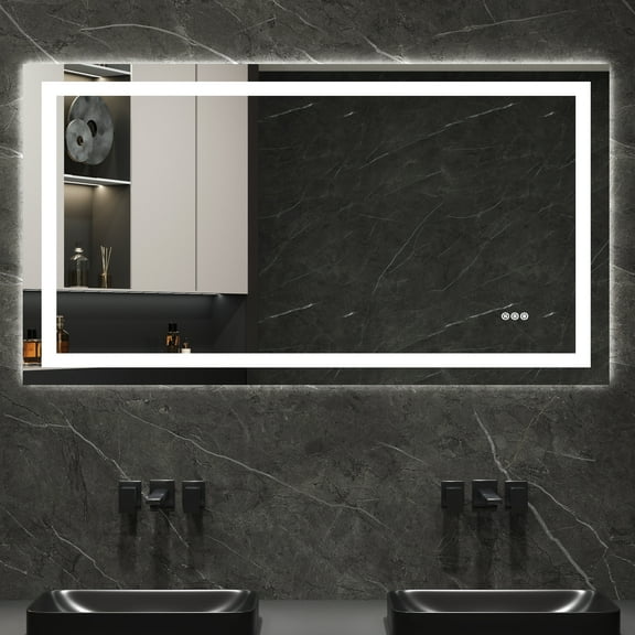 Deervalley 55"X 30" LED Bathroom Mirror With Lights, 1.5X Anti-Fog, Front And Backlit Frameless LED Mirror