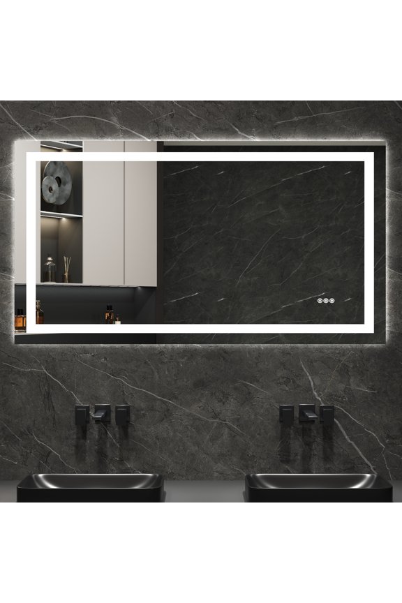 55"X 30" LED Bathroom Mirror With Lights, 1.5X Anti-Fog, Front And Backlit Frameless LED Mirror