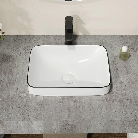 Deervalley Liberty 16'' X 12'' Drop-In Bathroom Sink Semi-Recessed Vessel Sink Rectangular Above Counter Basin DV-1V0347
