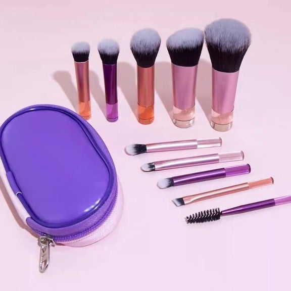 Deeyoung 10-Piece Mini Makeup Brush Set with Pouch - Colorful Foundation Blush Eyeshadow Brow Concealer Brushes for Professional Makeup Application
