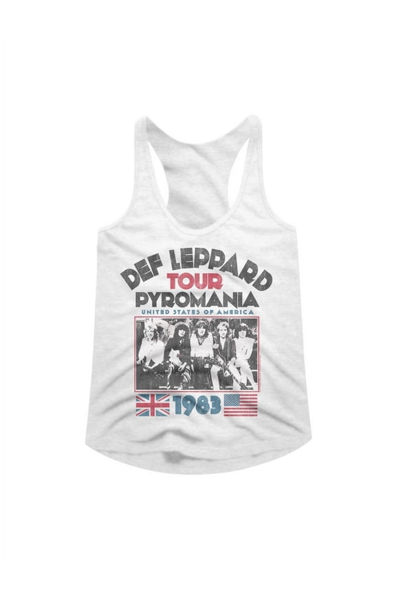 Def Leppard 1977 English Rock Band Pyro Tour White Ladies Racerback Tank Top Tee