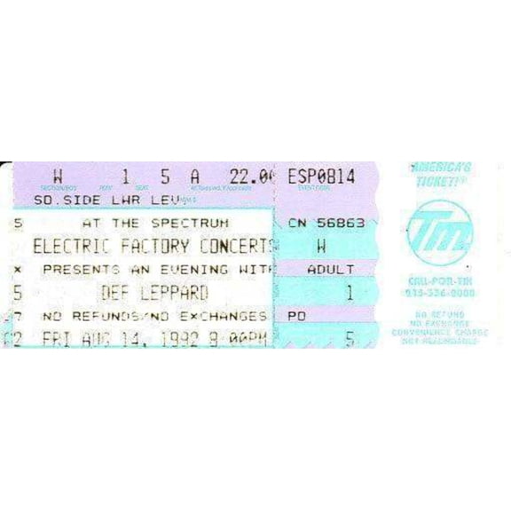 Def Leppard 1992 Philadelphia Spectrum concert ticket stub
