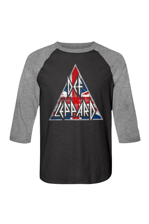 Def Leppard 80s Heavy Metal Band RocknRoll Brit Flag Logo Adult Raglan T-Shirt T Small Multicolored