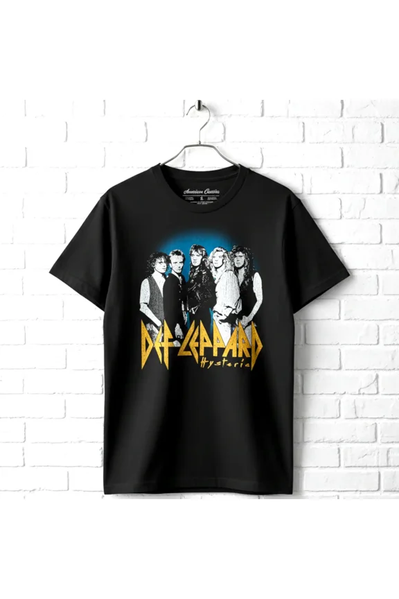 Def Leppard - Blue Fade Background - American Classics - Solid Black Adult Short Sleeve T-Shirt (Black, Adult2XL)