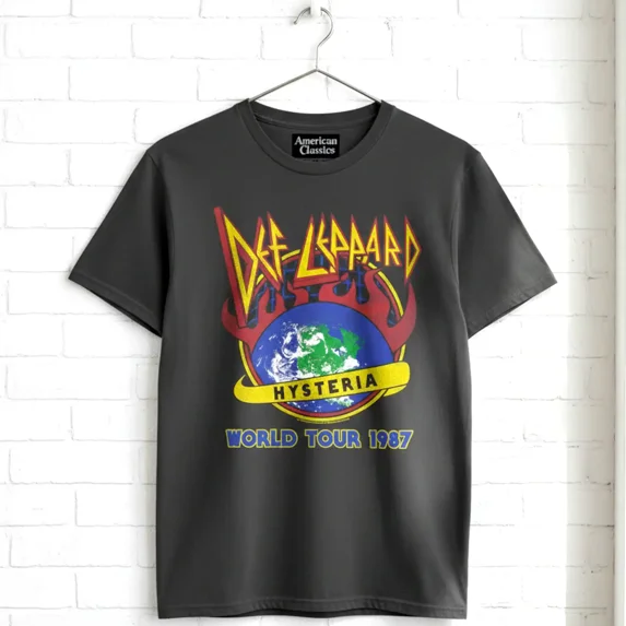Def Leppard Hysteria Earth Tour 1987 Men's T Shirt (Black, Adult6XL) (Black, AdultS)
