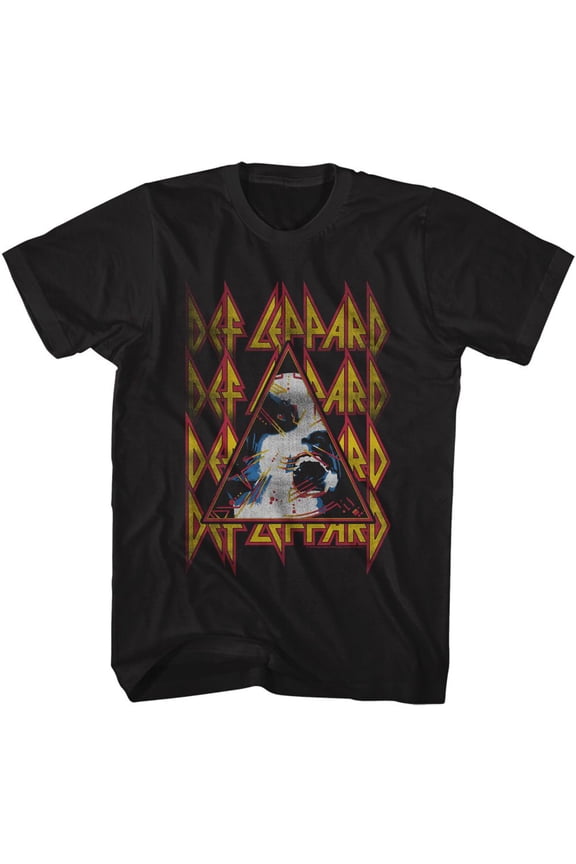 Def Leppard Hysteria Face and Logos Black Adult T-Shirt