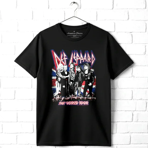 Def Leppard Hysteria Tour UK 1987 Men's T Shirt (Black, Big&Tall2XLT) (Black, Adult3XL)