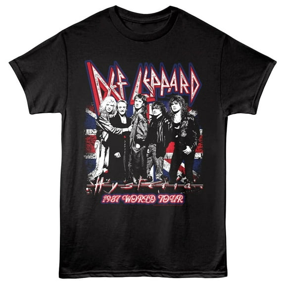 Def Leppard Hysteria Tour UK 1987 Men's T Shirt (Black, Adult3XL)
