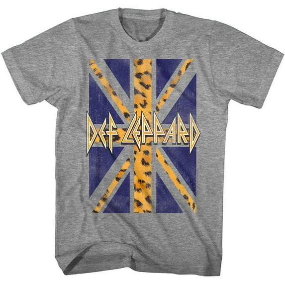 Def Leppard Leopard Union Jack Men's T Shirt (GraphiteGrayHeather, Adult5XL)