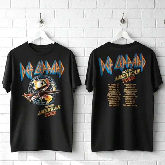Def Leppard North American Tour Cities Men's T Shirt (Black, Adult6XL) (Black, AdultS)