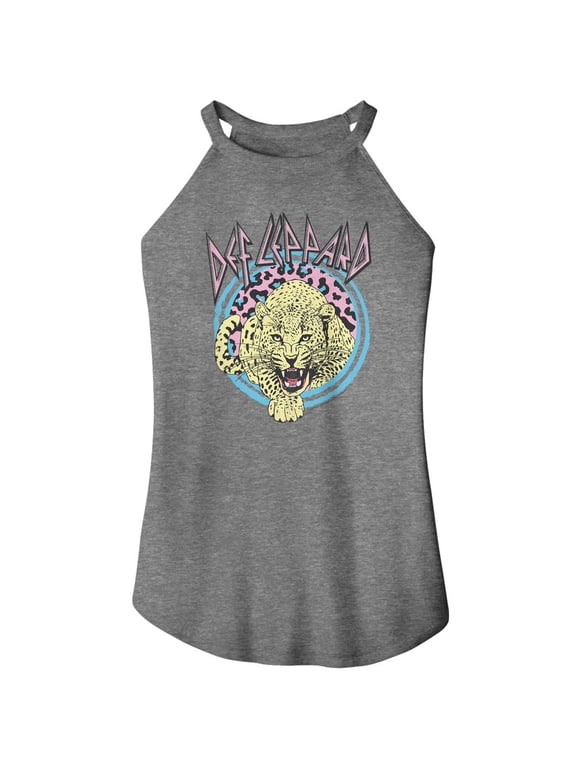 Def Leppard Pastel Leopard Gray Frost Women's Sleeveless Rocker Tank Top