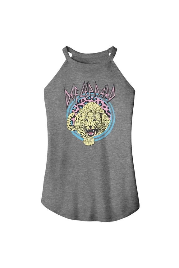 Def Leppard Pastel Leopard Gray Frost Women's Sleeveless Rocker Tank Top