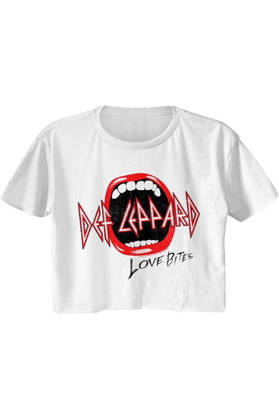Def Leppard Love Bites Women's Crop Top (White, Women'sXL)