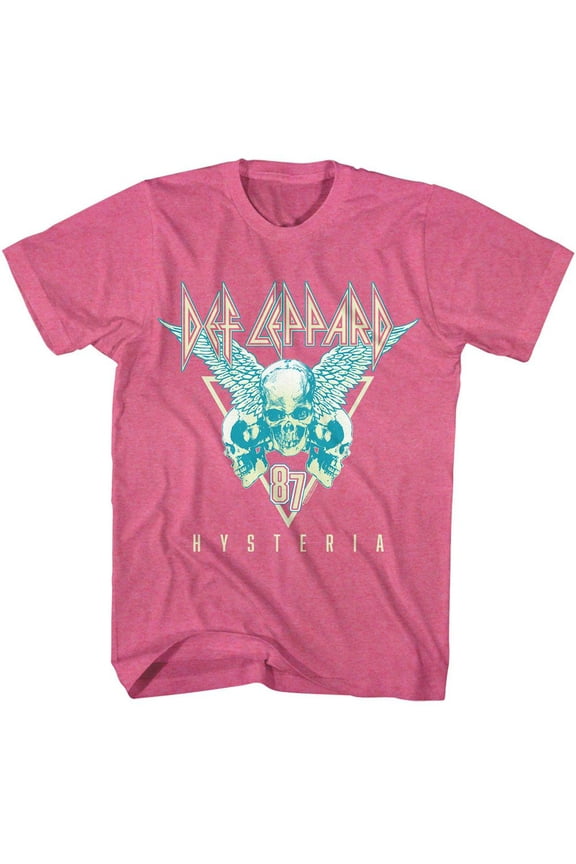 Def Leppard Skulls 3 Tone Retro Pink Heather Adult T Shirt