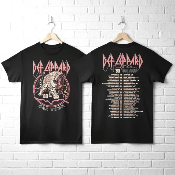 Def Leppard USA Tour 83 Cities Men's T Shirt (Black, AdultS)