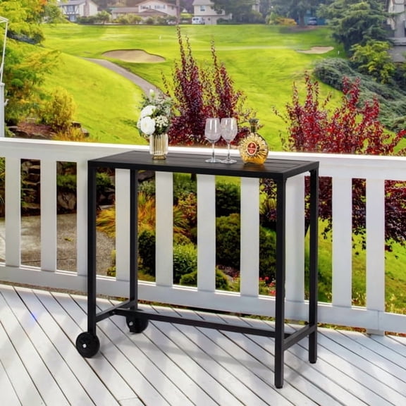 Default Black Cast Iron Patio Bar Table - 42.13 in Length for Outdoor Dining and Entertaining