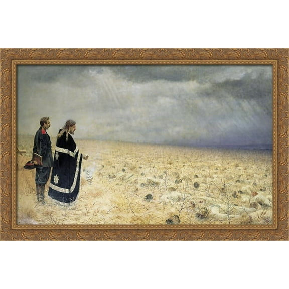 Defeated. Requiem 40x26 Large Gold Ornate Wood Framed Canvas Art by Vasily Vereshchagin