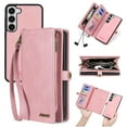 thumbnail image 1 of Defencase for Samsung Galaxy A15 Case for Women Men, Removable Durable PU Leather Magnetic Flip Strap Wristlet Zipper Purse Card Holder Detachable Wallet Phone Cases for Samsung Galaxy A15, Pink, 1 of 7