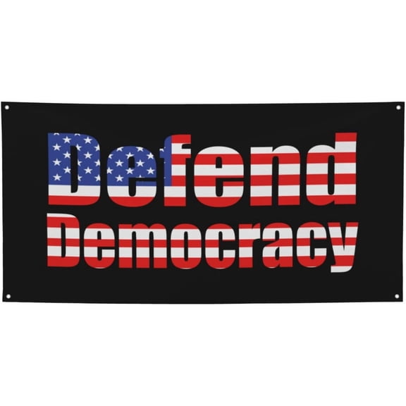 Defend Democracy Banner Funny Hanging Flags With 4 Metal Grommets Elevate Festive Decorations For Celebrations, Parties, And Special Occasions - 35" X 71"