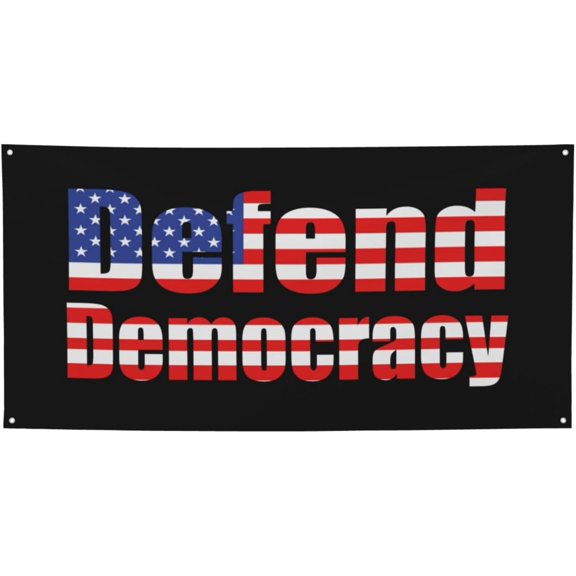 Defend Democracy Banner Funny Hanging Flags With 4 Metal Grommets Elevate Festive Decorations For Celebrations, Parties, And Special Occasions - 35" X 71"