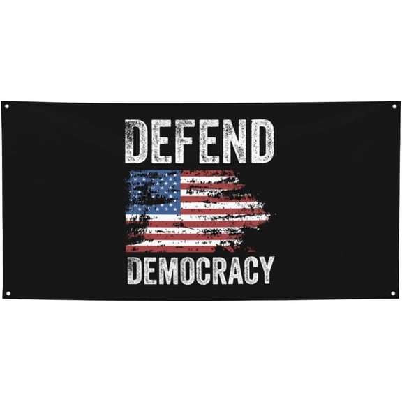 Defend Democracy Vote Blue Banner Funny Hanging Flags With 4 Metal Grommets Elevate Festive Decorations For Celebrations, Parties, And Special Occasions - 35" X 71"