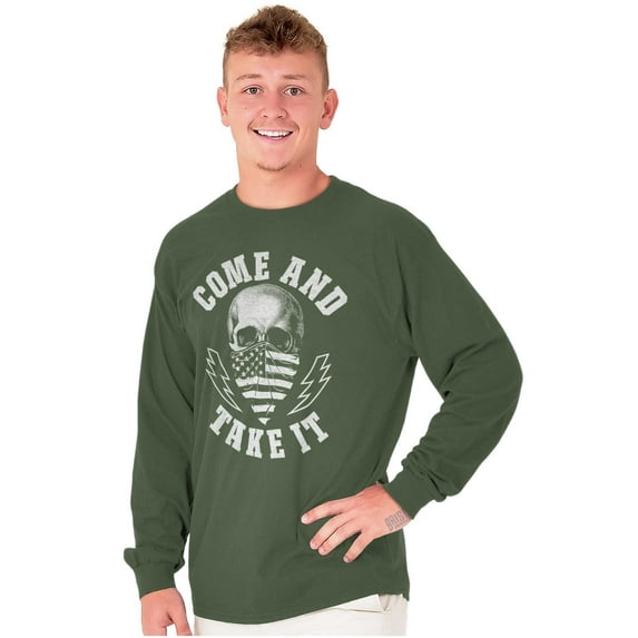 Defend Freedom Liberty Flag Skull Plus Size Long Sleeve Graphic Tee Shirt Brisco Brands 2X