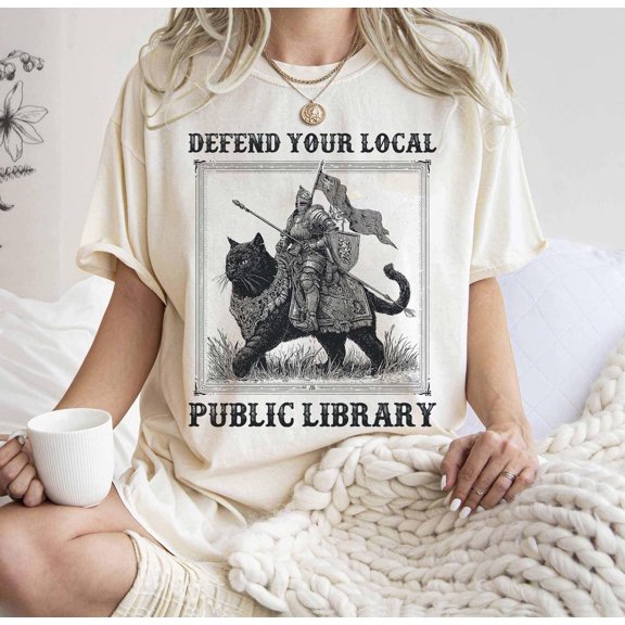 Defend Your Local Public Library Shirt Knight Cat Shirt, Book Lover Gift, Public Library, Defend Libraries Tee, Reading Shirt SWEATSHIRT All Size S-5XL