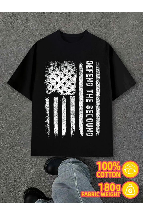 Defend USA Flag men's black 180G 100% Cotton Fashionable summer T-shirt,machine washable Original Unisex Shirt Cotton tshirts Casual Unisex Shirt Cotton tshirts