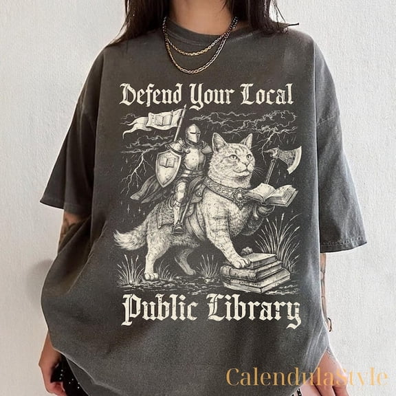 Defend Your Local Public Library Shirt, Support Your Local Library Shirt, Book Lover Gift, Knight And Black Cat, Reading Librarian Gift
