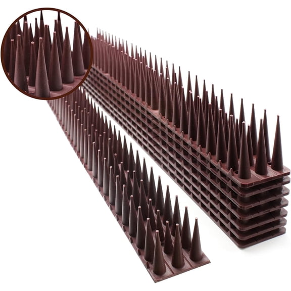 Bird Spike 8pack Protect Your Sofa, Garden, Outdoor Walls, Plastic Security Fence Spikes- Brown