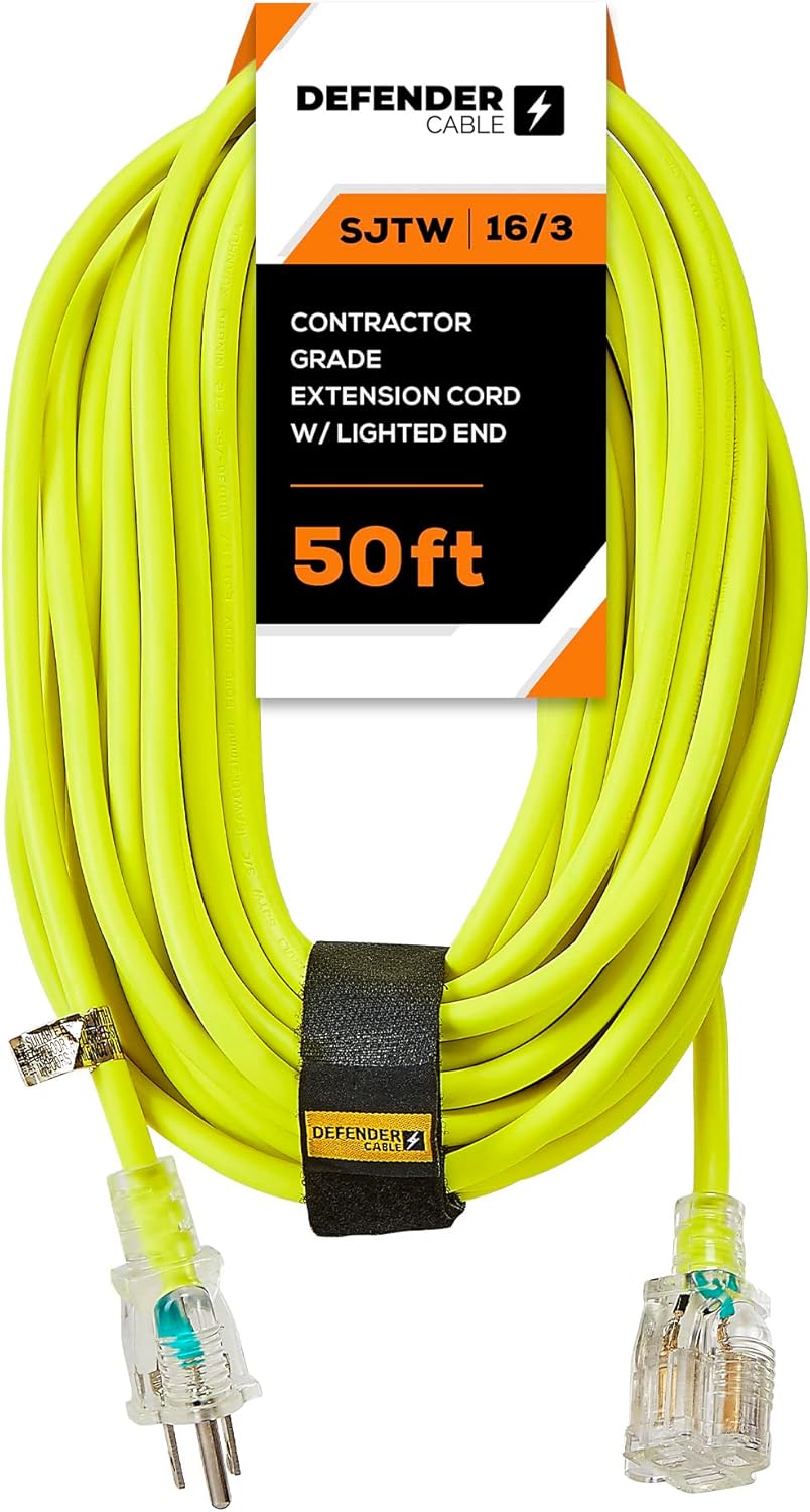Defender Cable 16/3 Gauge, 50 ft SJTW Contractor Grade Extension Cord