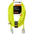 Defender Cable 16/3 Gauge, 50 ft SJTW Contractor Grade Extension Cord, with Lighted end,UL/ETL