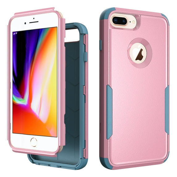 Defender Case Compatible with iPhone 7 Plus/ iPhone 8 Plus Case, Hybrid Heavy Duty Military Grade Full-Body Drop Shockproof Dustproof 3-Layers Rugged Protective Phone Cover, Pink+Blue