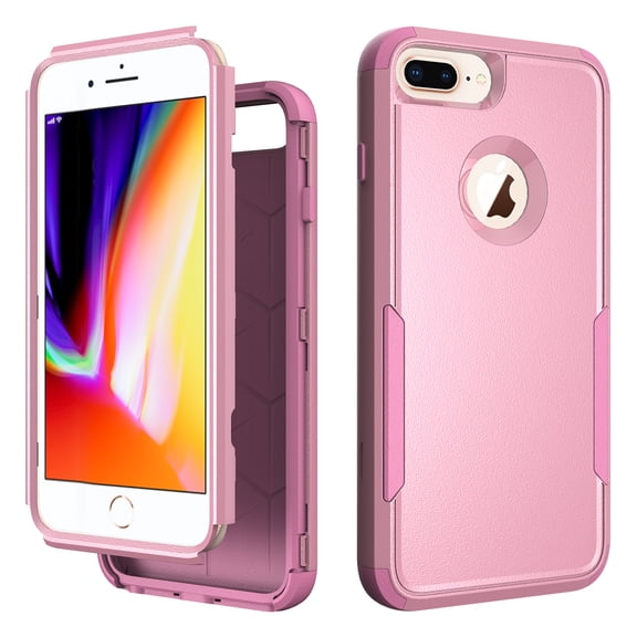 Defender Case Compatible with iPhone 7 Plus/ iPhone 8 Plus Case, Hybrid Heavy Duty Military Grade Full-Body Drop Shockproof Dustproof 3-Layers Rugged Protective Phone Cover, Pink