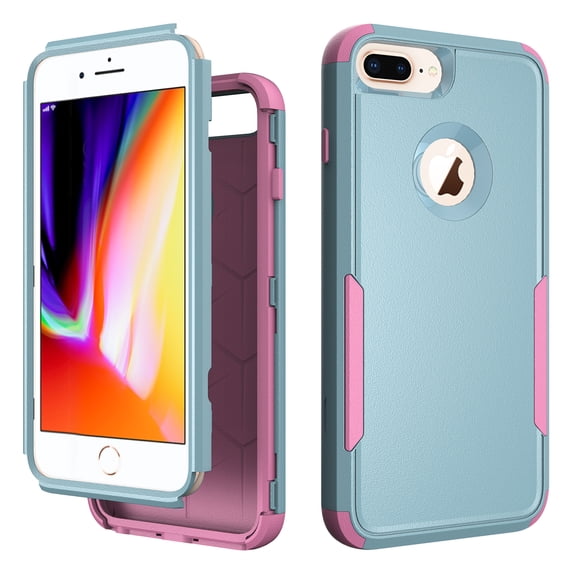 Defender Case Compatible with iPhone 7 Plus/ iPhone 8 Plus Case, Hybrid Heavy Duty Military Grade Full-Body Drop Shockproof Dustproof 3-Layers Rugged Protective Phone Cover, Skyblue+Pink