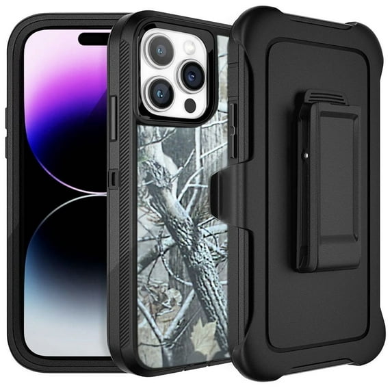 Defender Case For Apple iPhone 15 Plus Case Shock Proof Rubber Case with Holster Heavy Duty Black/Tree