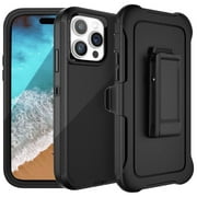 Defender Case For Apple iPhone 15 Pro Case Shock Proof Rubber Case with Holster Heavy Duty Black