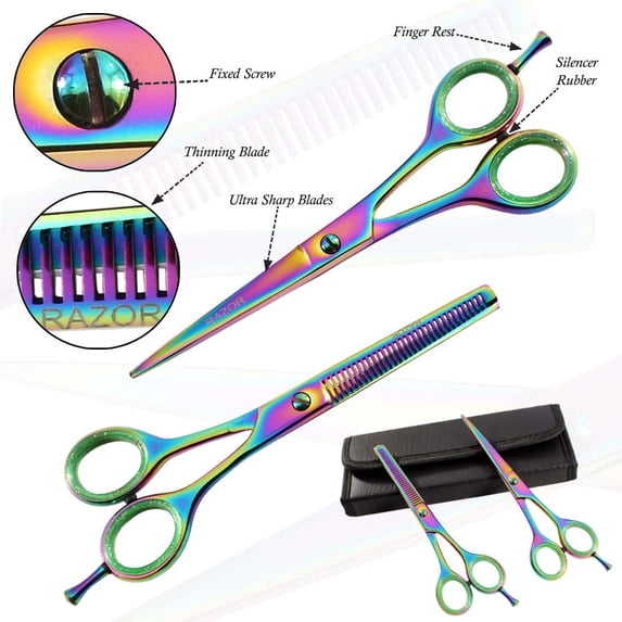 Defender Multicolor Professional Razor Edge 2-piece Hair Cutting Scissors Set