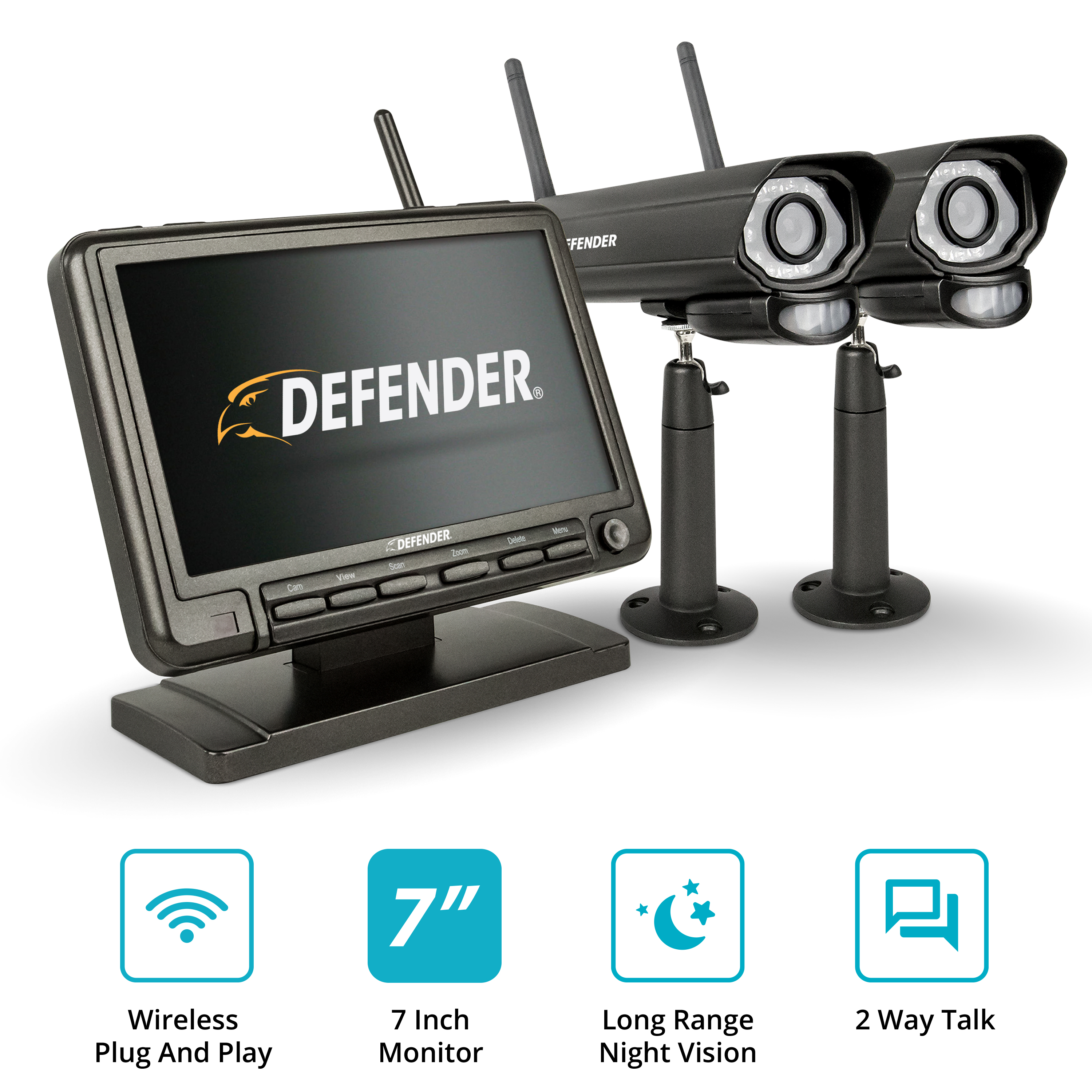 Defender PhoenixM2 Digital Wireless 7" Monitor DVR Security System with 2 Long-Range Night Vision Cameras and SD Card Recording - image 1 of 9