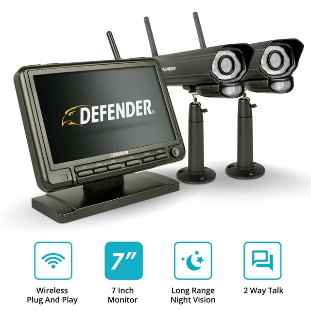 Defender PhoenixM2 Digital Wireless 7" Monitor DVR Security System with 2 Long-Range Night Vision Cameras and SD Card Recording