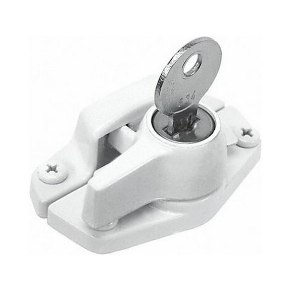 Defender Security U 9928 Keyed Sash Lock, 2 In. Hole Centers, Heavy Duty Zinc Diecast, White Finish