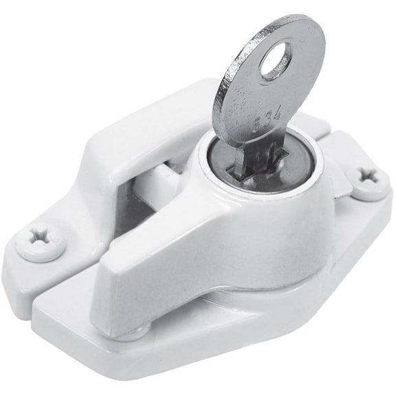 Defender Security U 9928 Keyed Sash Lock, 2 In. Hole Centers, Heavy Duty Zinc Diecast, White Finish