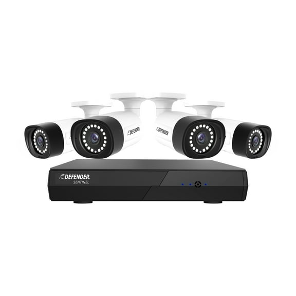 Open Box Defender Sentinel 4K Ultra HD POE Wired NVR Security System with 4 Cameras, Color Night Vision, Smart Human Detection & Mobile App