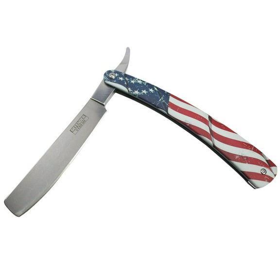 Defender-Xtreme 10' Straight Razor USA Flag Folding Knife 3CR13 Stainless