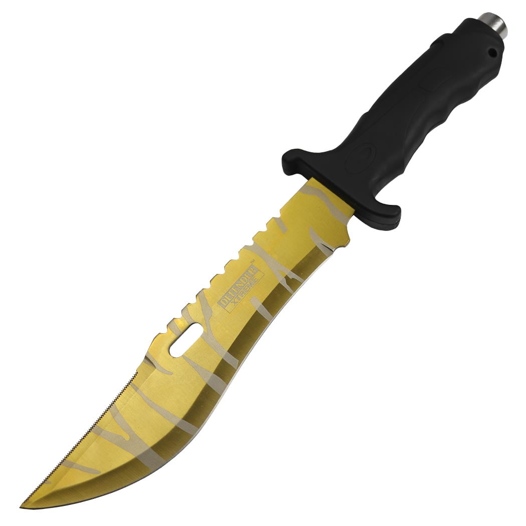 Defender-Xtreme 13' Gold Coating Tiger Texture Blade Hunting Knife