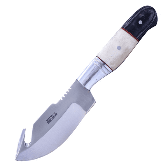 Defender Xtreme 7.5" Tactical Fixed Blade Hunting Knife Gut Hook with Leather Sheath