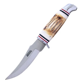 Defender-Xtreme 8" Burn Bone Handle Skinner Knife Sharp Blade With Leather Sheath